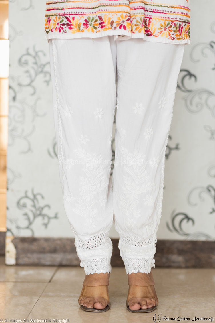 CHIKANKARI AFGHANI ANKLE LENGTH COTTON SALWAR WITH SIDE POCKETS