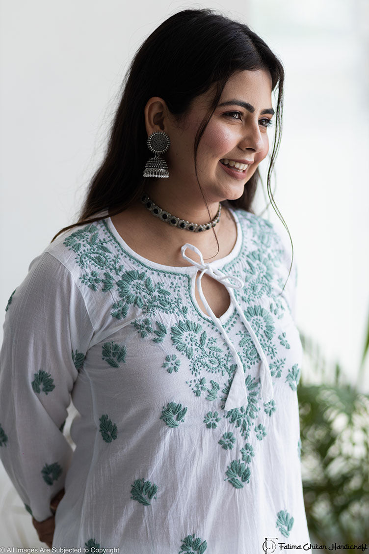 UZMA CHIKANKARI COTTON SHORT KURTA