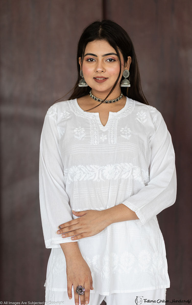 FARA WHITE RESHAM SHORT TOP DYEABLE