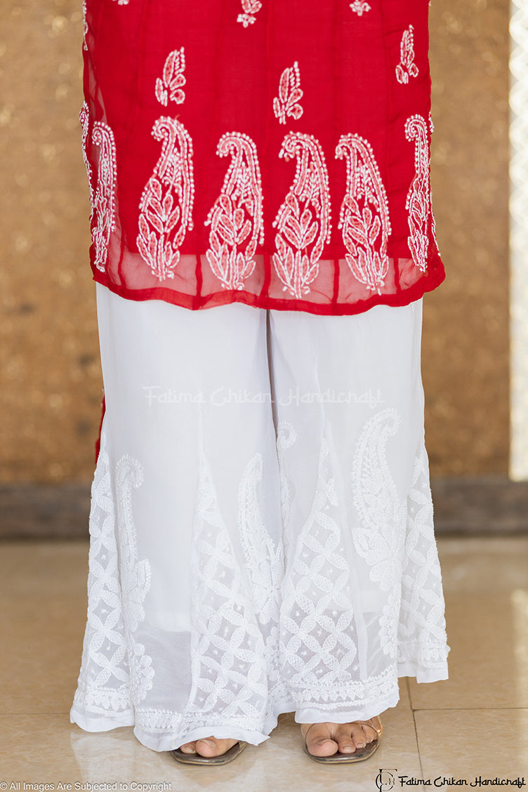 WHITE GEORGETTE CHIKANKARI SHARARA