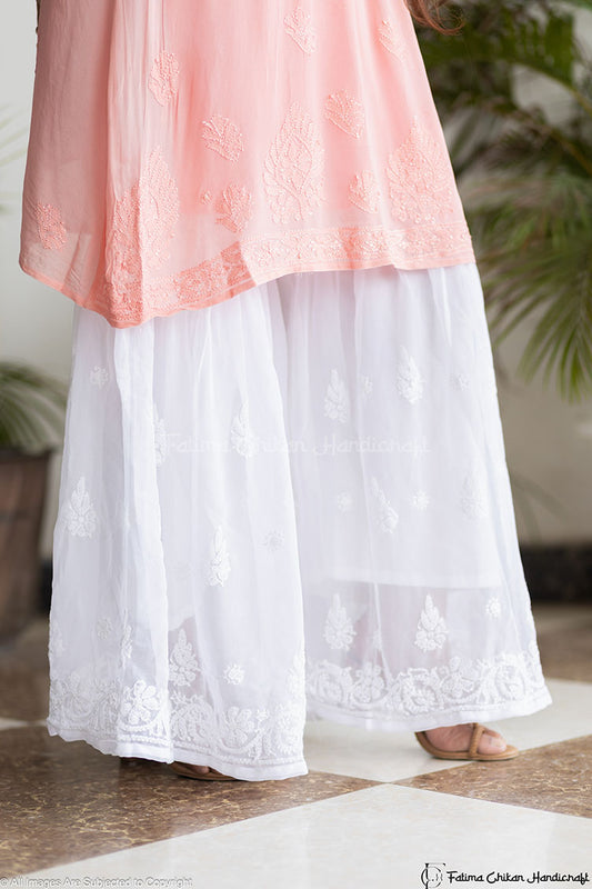 WHITE GEORGETTE SINGLE LAYER CHIKANKARI GARARA