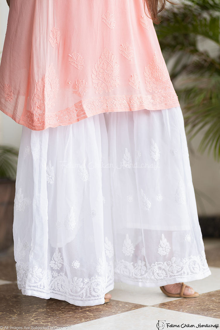 WHITE GEORGETTE SINGLE LAYER CHIKANKARI GARARA