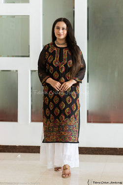 BLACK MULTI HAFSA GEORGETTE STRAIGHT CHIKANKARI KURTI