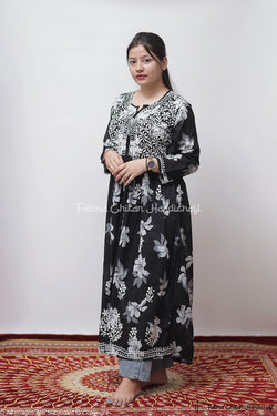 ARZOO BLACK FLORAL MULMUL CHIKANKARI GOWN