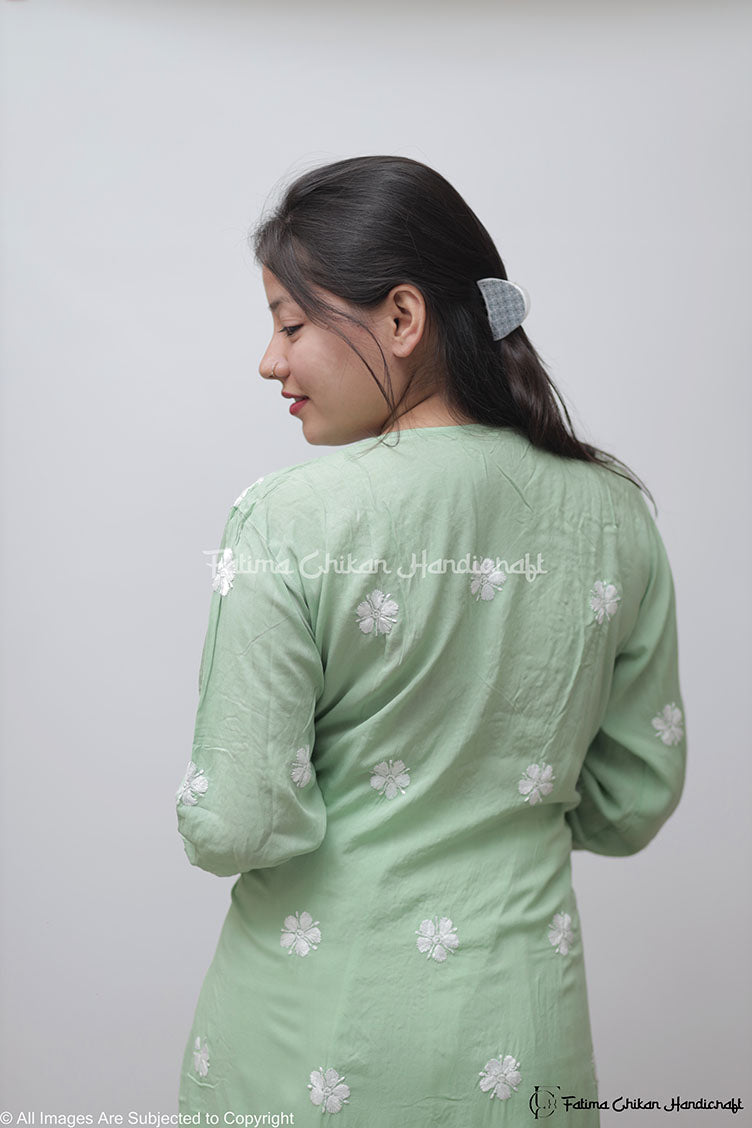 LIGHT GREEN MARIA MODAL STRAIGHT CHIKANKARI KURTI