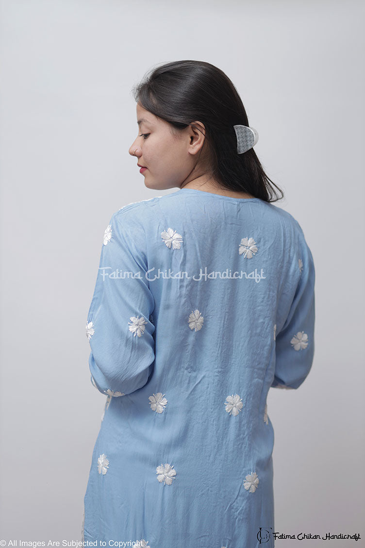 LIGHT BLUE MARIA MODAL STRAIGHT CHIKANKARI KURTI