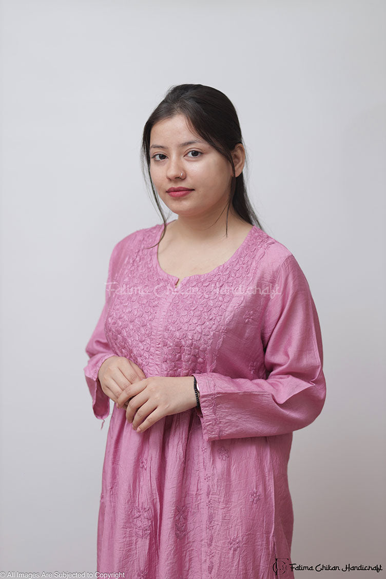 HOT PINK DUHA CHANDERI NYRA CHIKANKARI KURTA