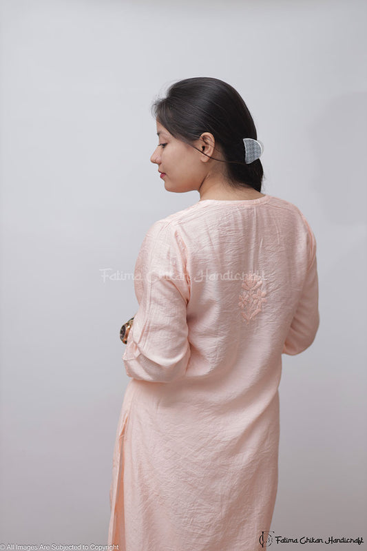PEACH DUHA CHANDERI NYRA CHIKANKARI NYRA KURTA