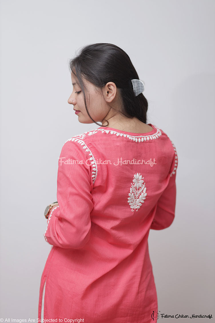 HOT PINK SAZIA COTTON STRAIGHT CHIKANKARI KURTI