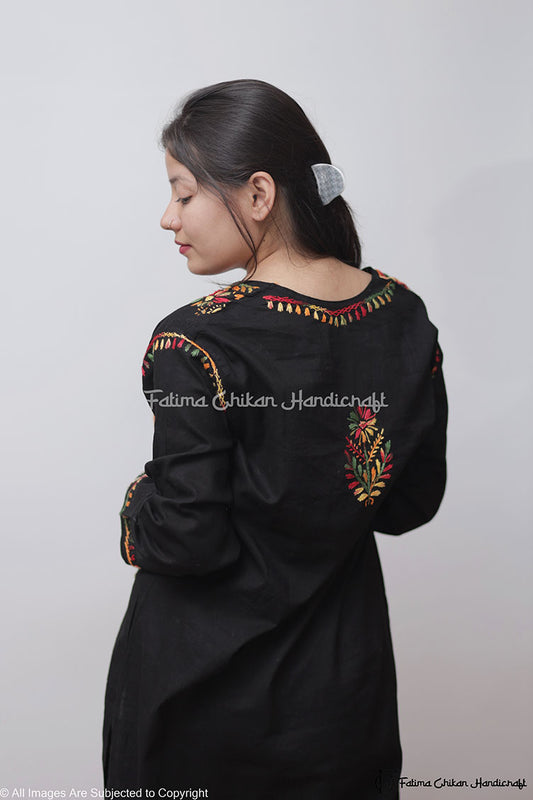 BLACK MULTI SAZIA COTTON STRAIGHT CHIKANKARI KURTI