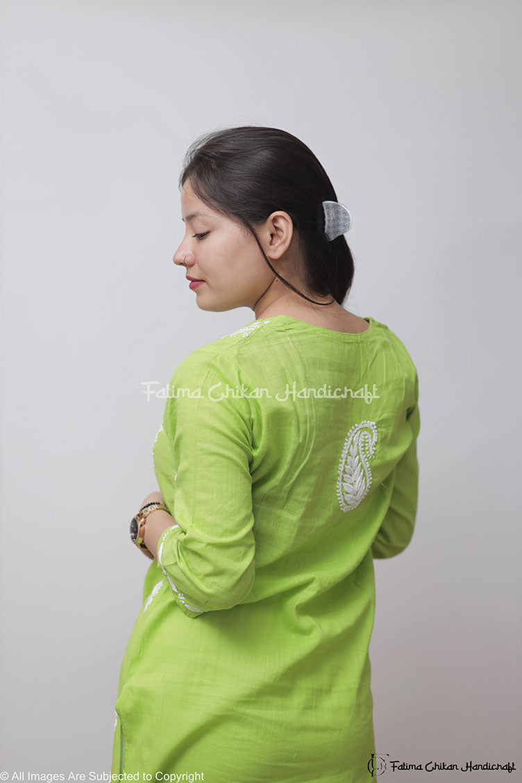 GREEN YALINA KHADI CHIKANKARI STRAIGHT KURTA
