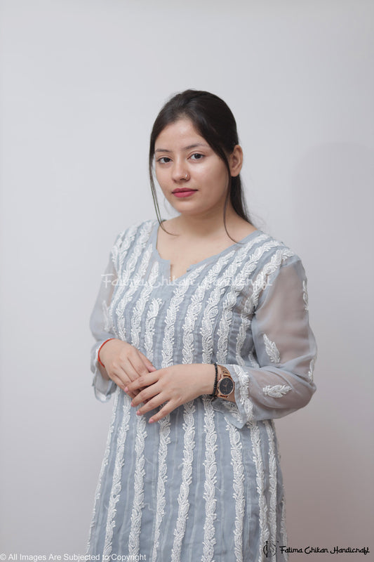 NAAYLA GREY GEORGETTE CHIKANKARI ANARKALI
