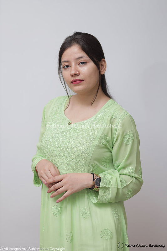 LIGHT GREEN IQRA VISCOSE CHIKANKARI PEPLUM TOP