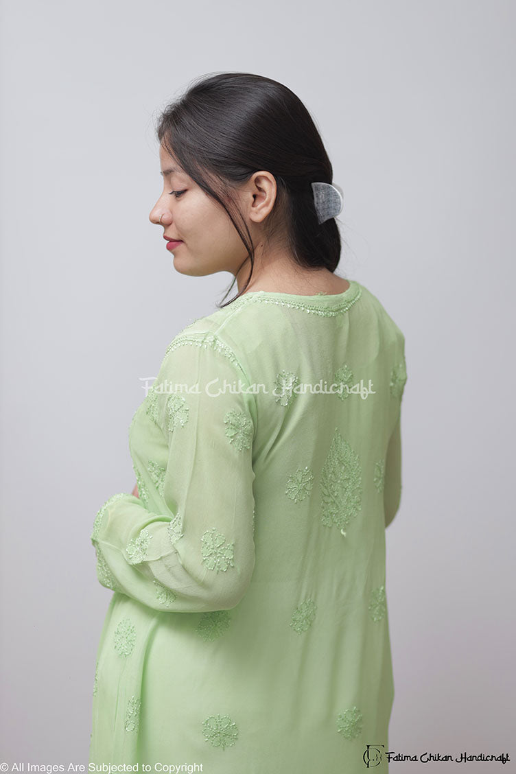 LIGHT GREEN IQRA VISCOSE CHIKANKARI PEPLUM TOP