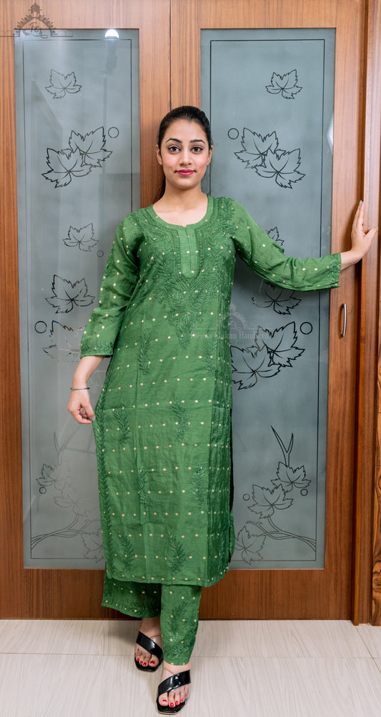 ADAB CHANDERI CHIKANKARI STITCHED SUIT SET