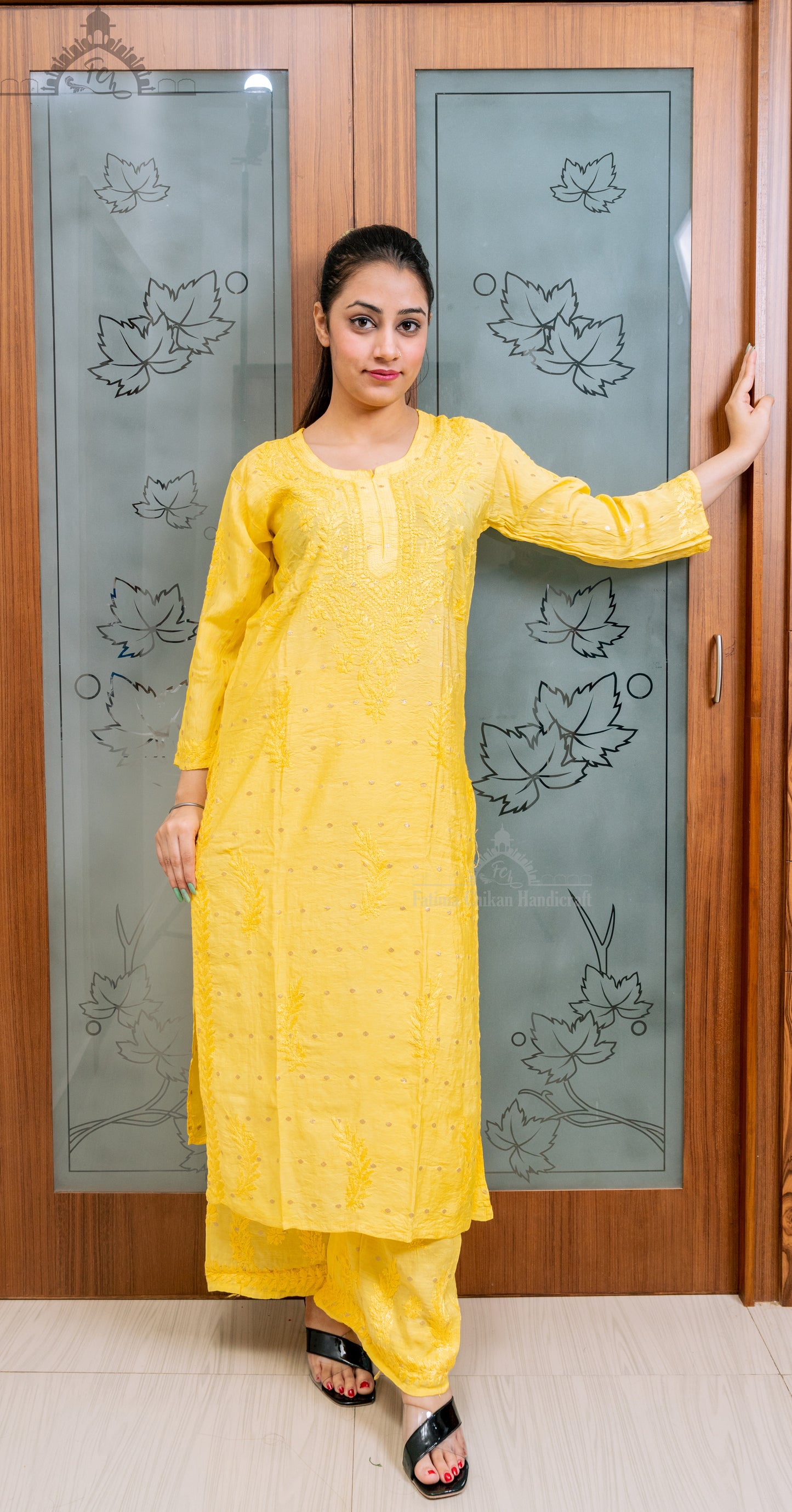 ADAB CHANDERI CHIKANKARI STITCHED SUIT SET