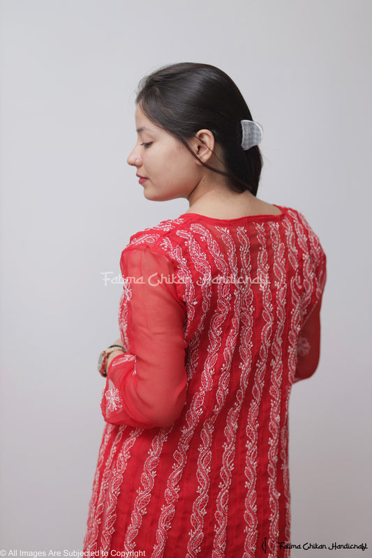 NAAYLA RED GEORGETTE CHIKANKARI ANARKALI
