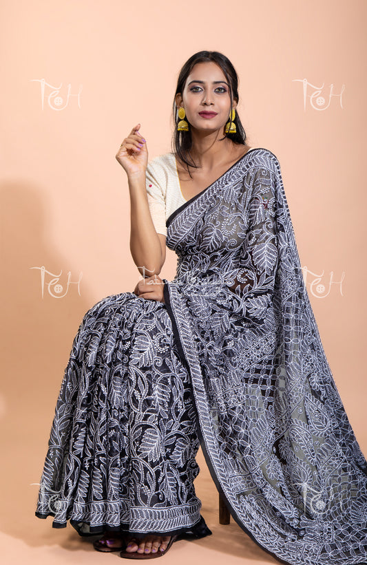 GEORGETTE FULL JAAL CHIKANKARI SAREE