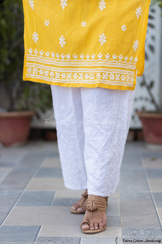 WHITE RAYON COTTON LUCKNOWI CHIKANKARI SHARARA