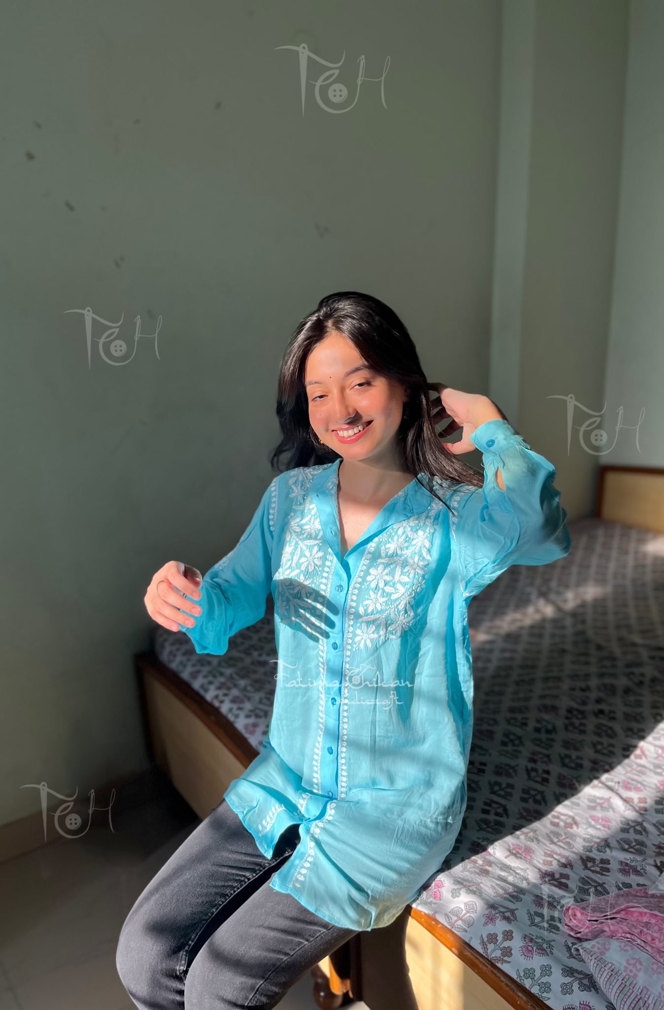 MADHURI MODAL STRAIGHT CHIKANKARI SHORT SHIRT