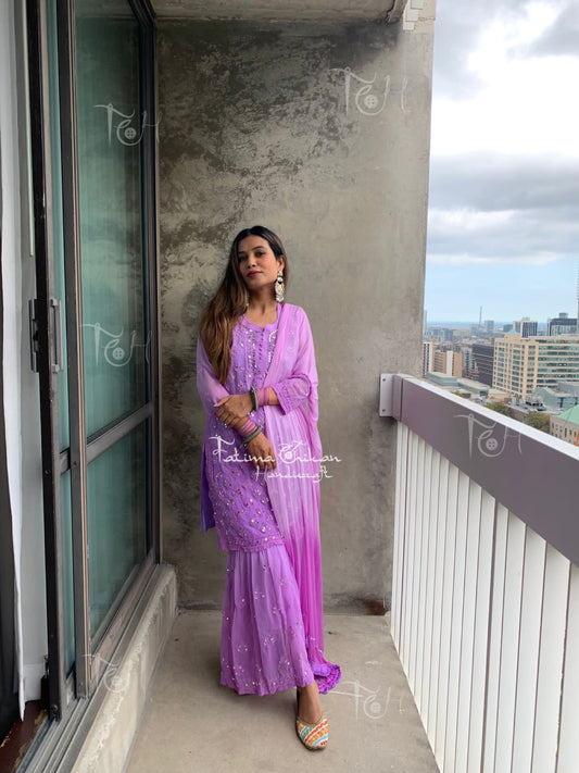 KAAMNA HANDMADE CHIKANKARI FULL GARARA SET WITH MIRROR WORK