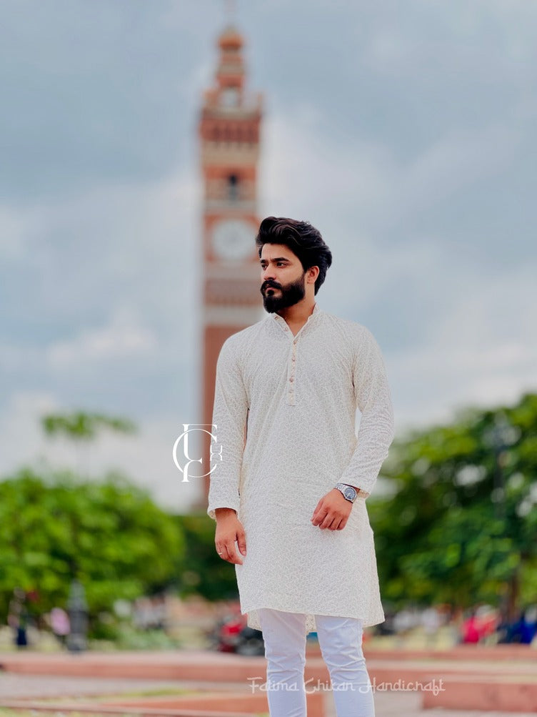 SHAZIM CHIKANKARI COTTON STRAIGHT MEN'S KURTA