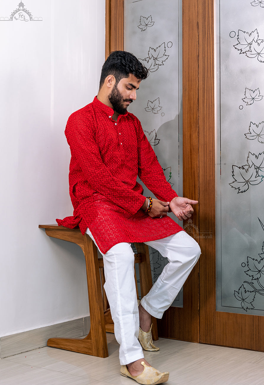CHIKANKARI HAKOBA MEN'S KURTA