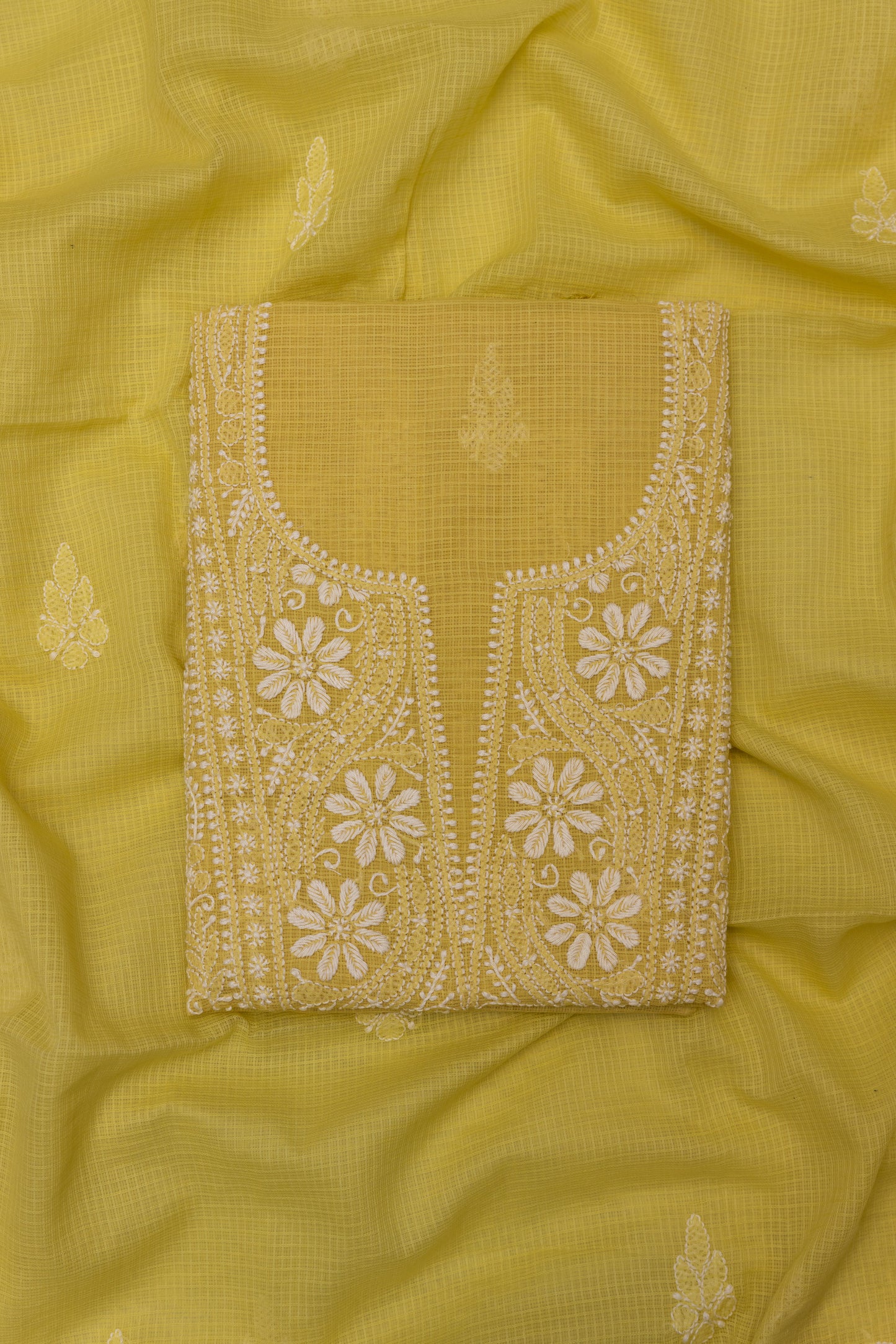 LIGHT YELLOW SOFT KOTA DORIYA SUIT WITH KURASHIYA DUPATTA