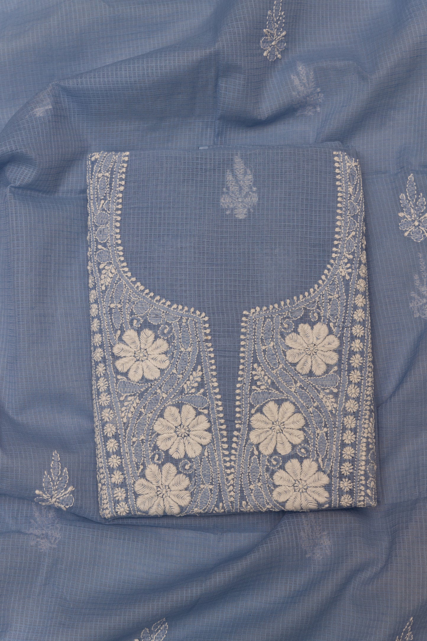 GREY SOFT KOTA DORIYA SUIT WITH KURASHIYA DUPATTA