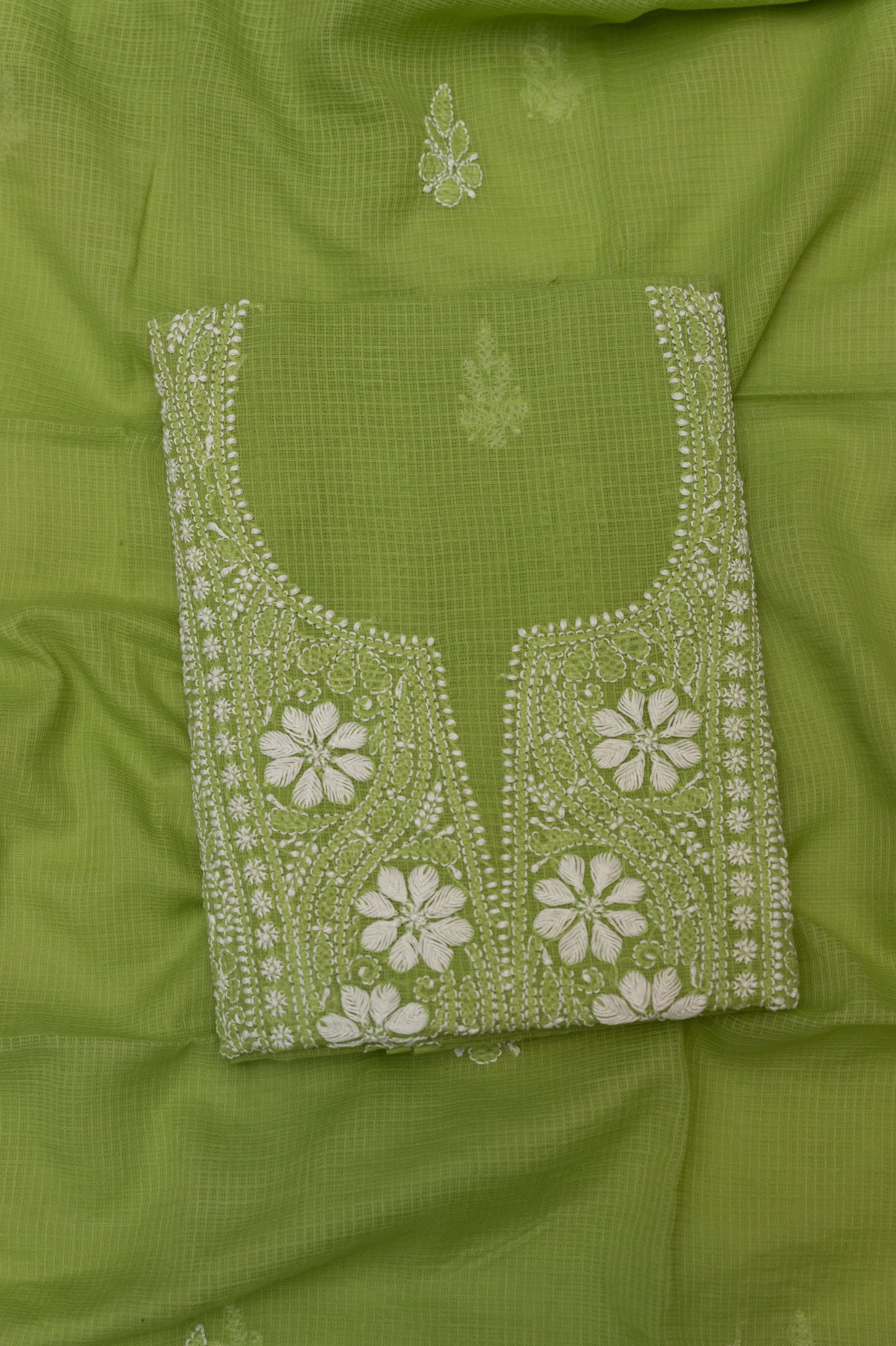 GREEN SOFT KOTA DORIYA SUIT WITH KURASHIYA DUPATTA