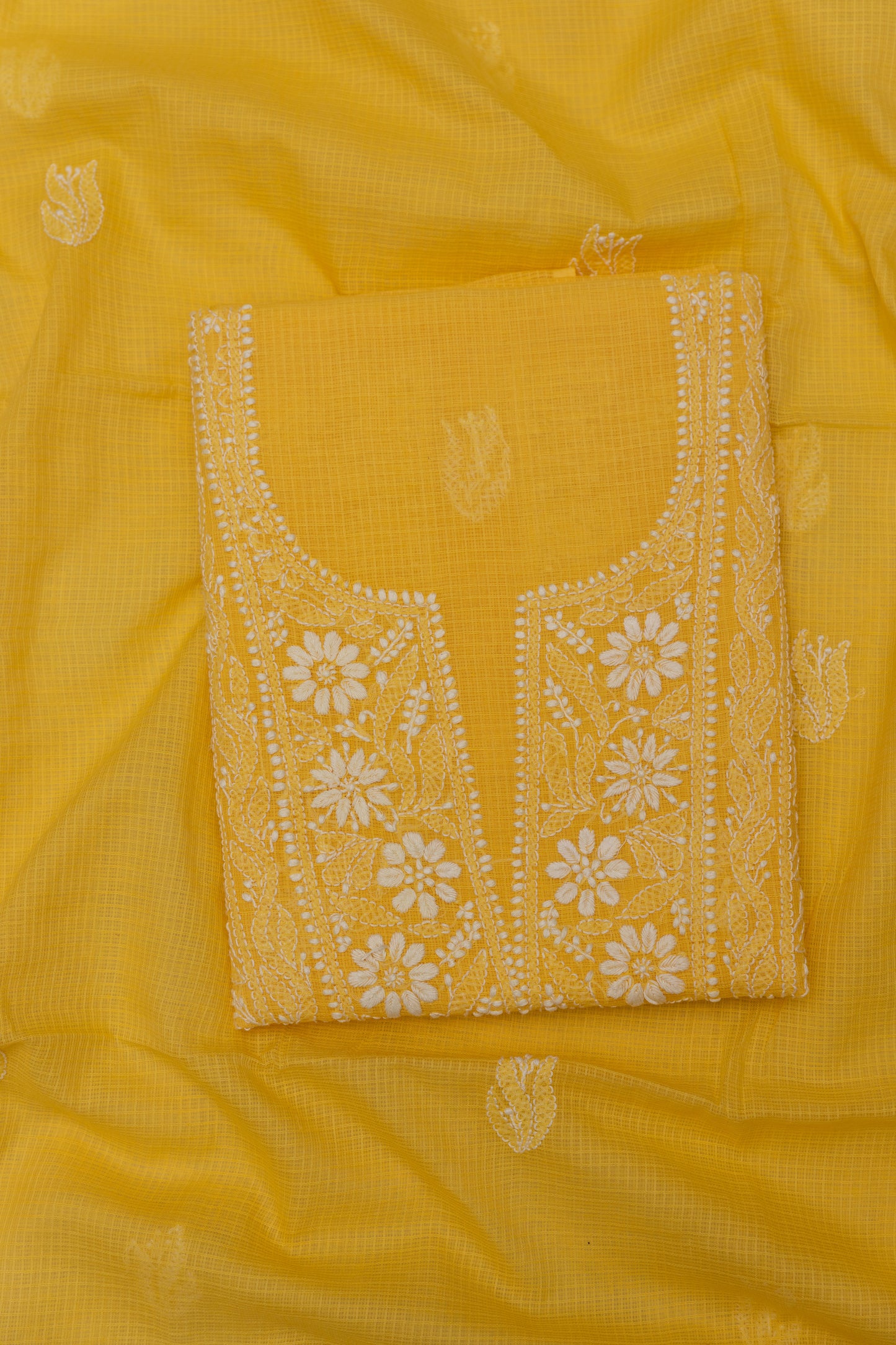 YELLOW SOFT KOTA DORIYA SUIT WITH KURASHIYA DUPATTA