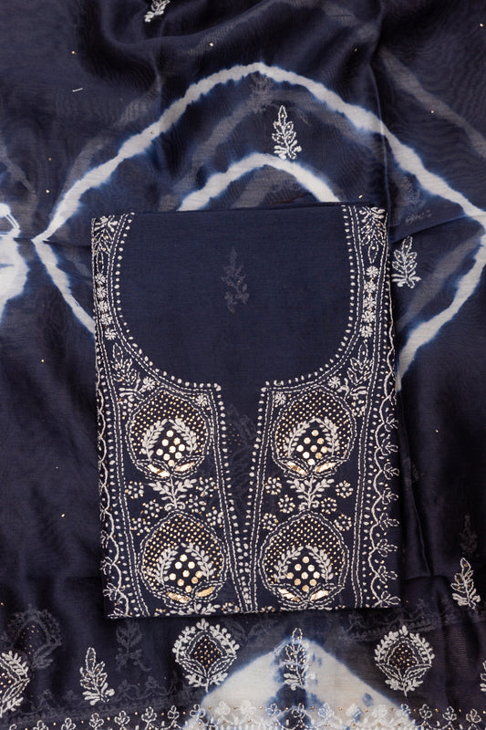 TIE AND DYE UNSTITCHED MUKESH SUIT WITH DUPATTA