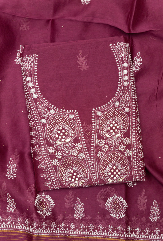 PREMIUM CHANDERI GALA WORK UNSTITCHED SUIT