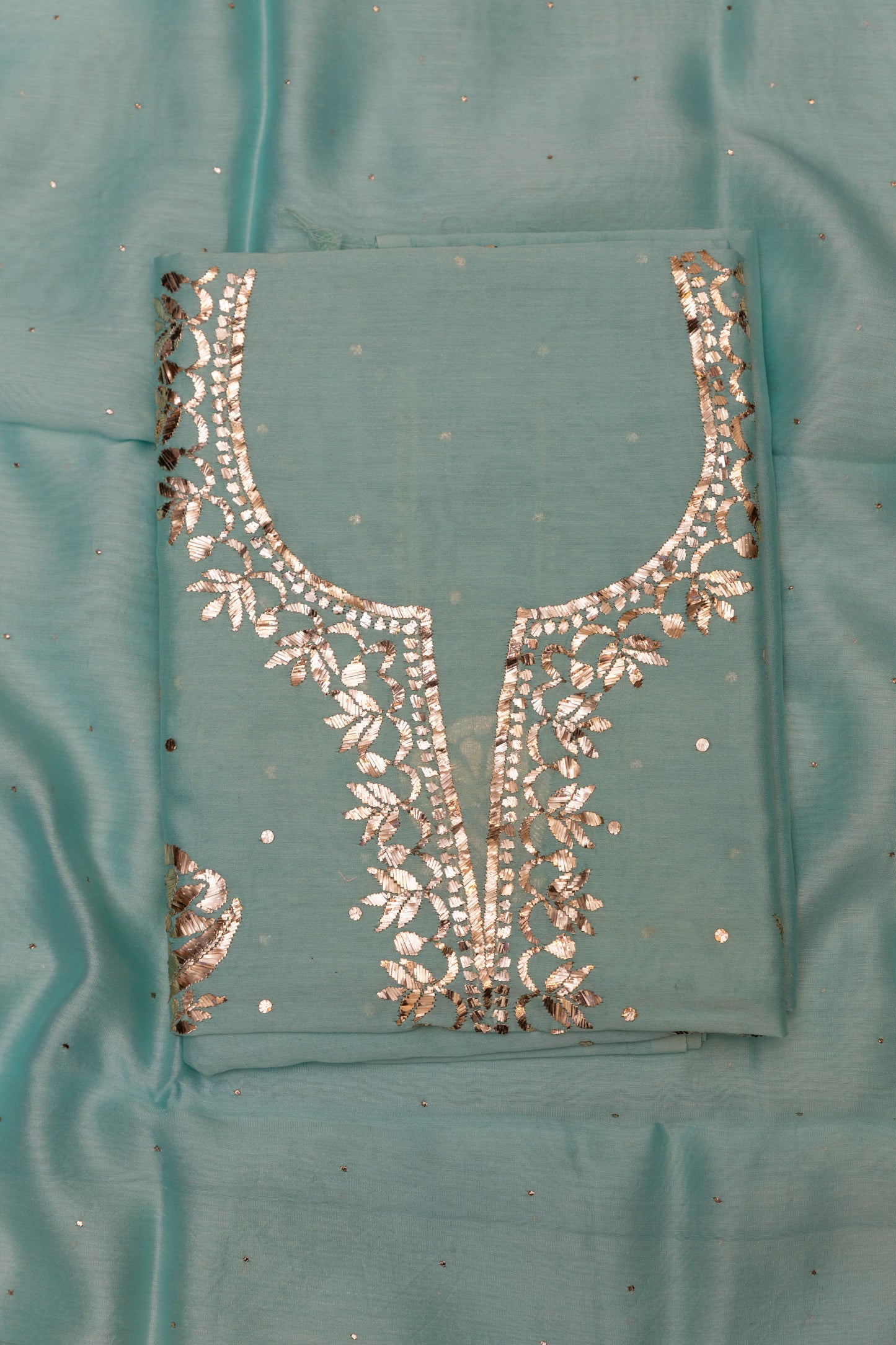 SKY BLUE PURE CHANDERI SILK SUIT AND DUPATTA