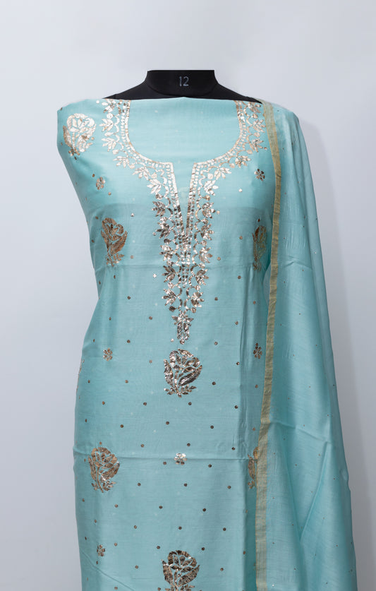 SKY BLUE PURE CHANDERI SILK SUIT AND DUPATTA