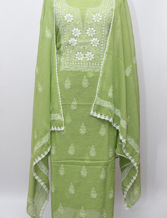 GREEN SOFT KOTA DORIYA SUIT WITH KURASHIYA DUPATTA