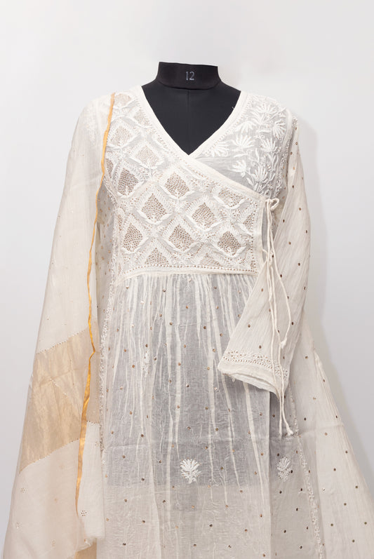 SOFT PURE CHANDERI ANGRAKHA SEMISTITCHED