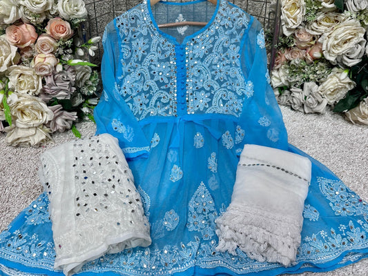 CHIKANKARI SHORT FROCK SET