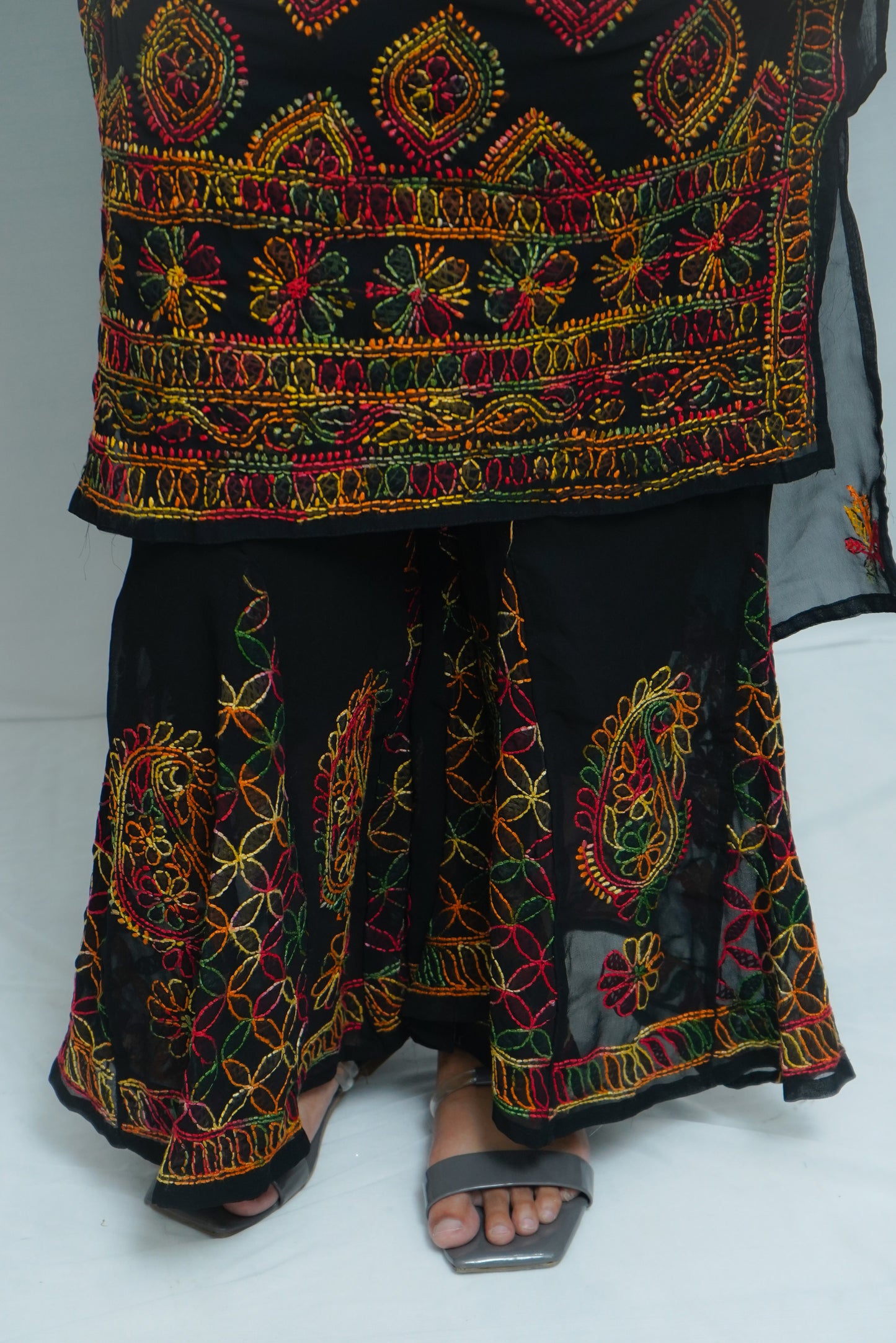 BLACK-MULTI CHIKAN WORK SHARARA
