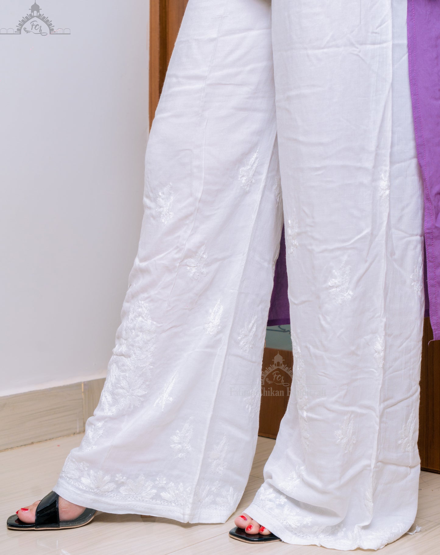 WHITE MODAL CHIKANKARI SHARARA