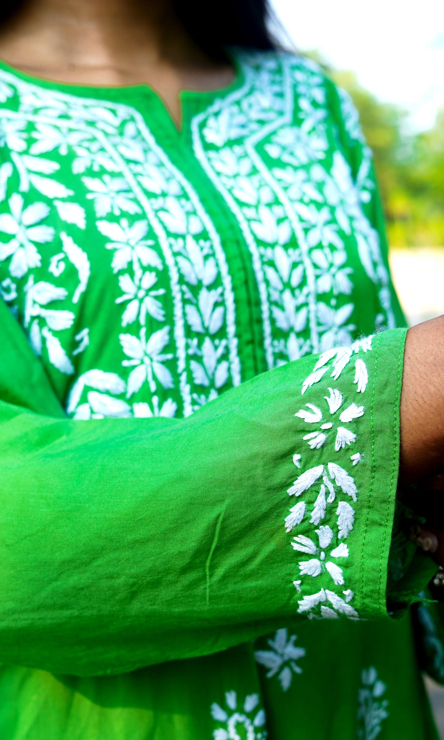 HIMANSHI GREEN MODAL CHIKANKARI KURTI