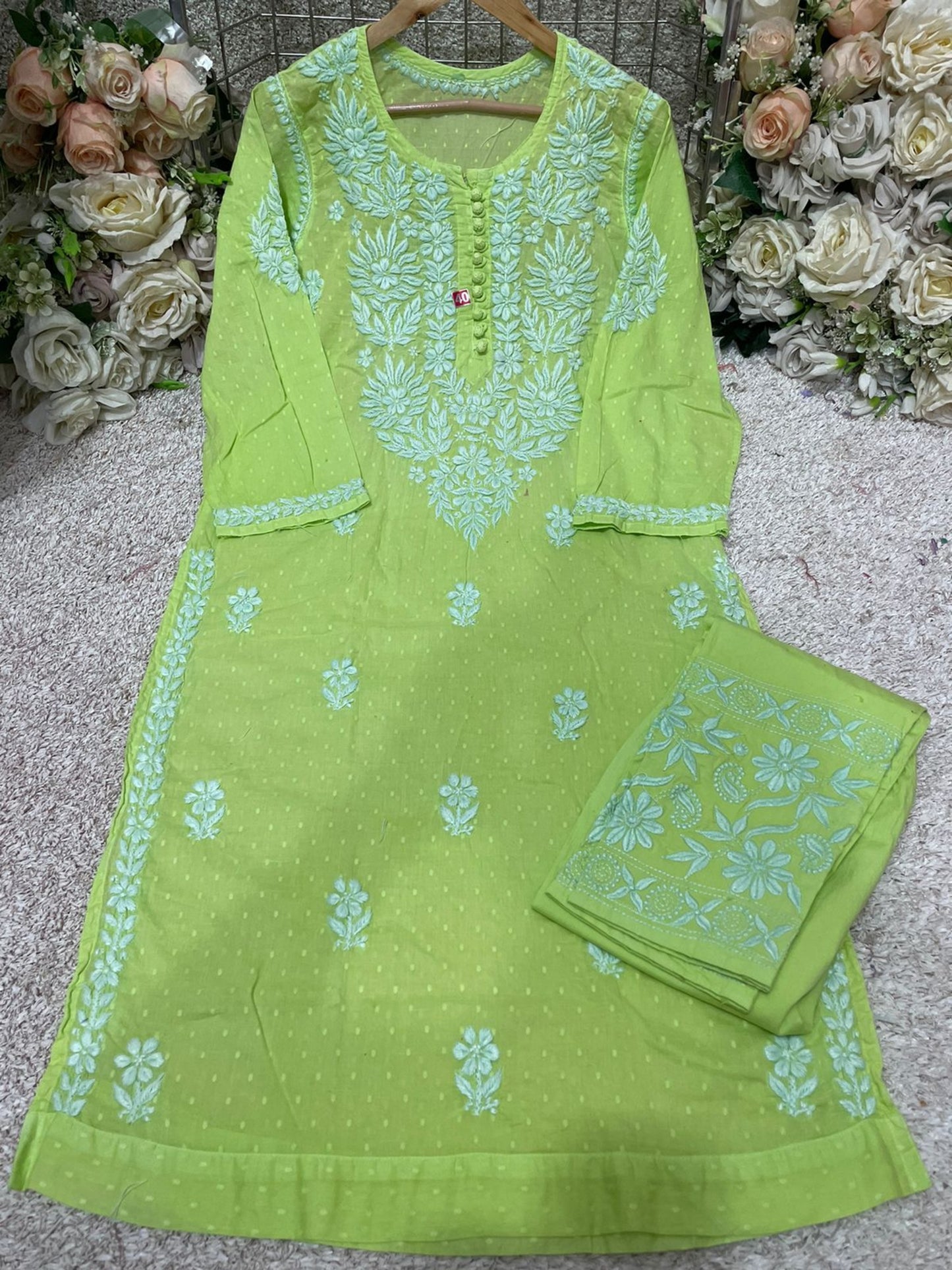 CHIKANKARI DOBBY PANT SET