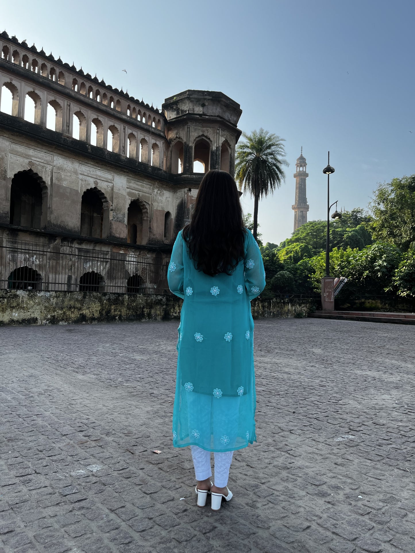 SKY BLUE GEORGETTE FRONT JAAL KURTI