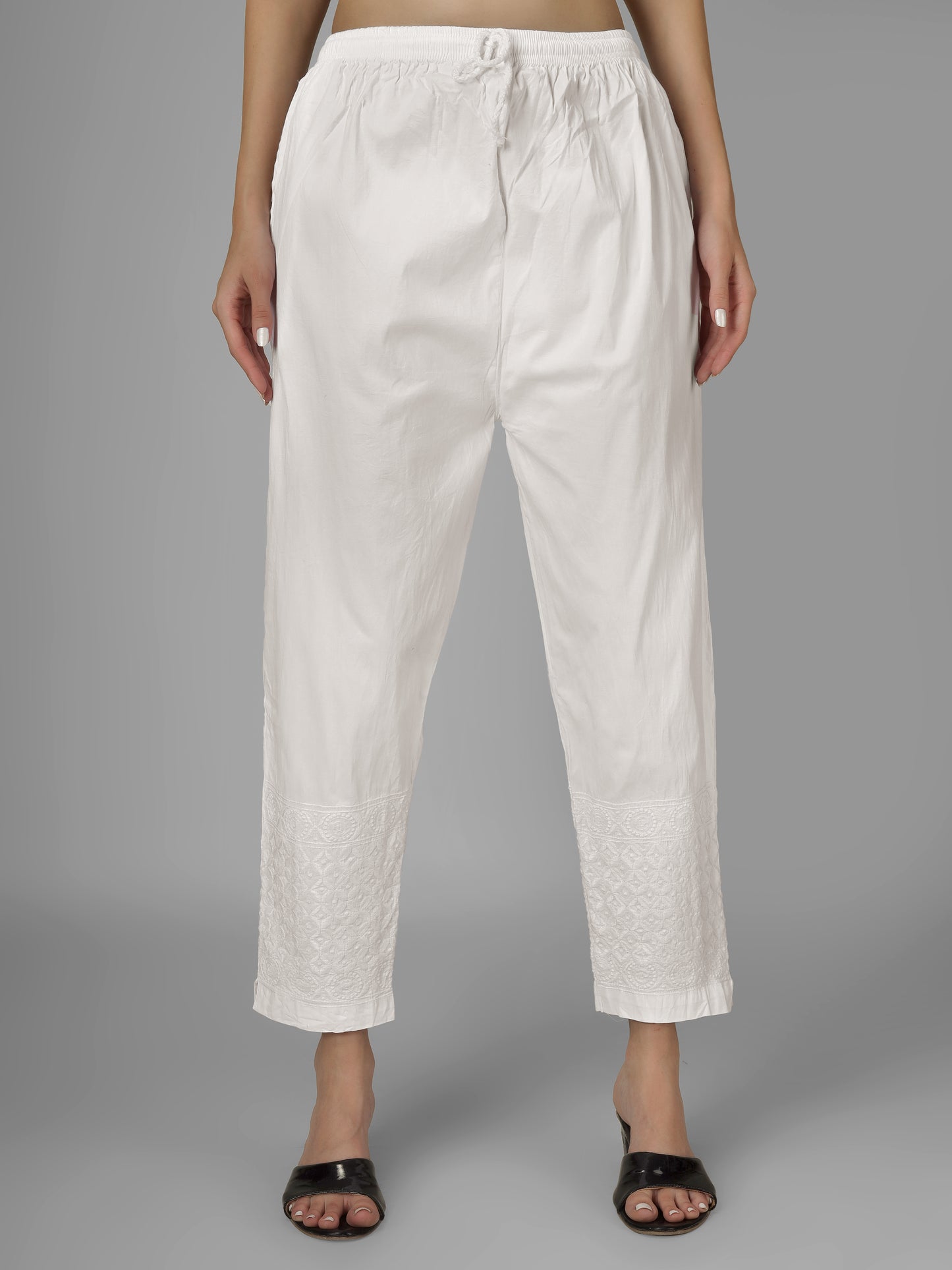 STRAIGHT CHIKANKARI PANT - MAKHI