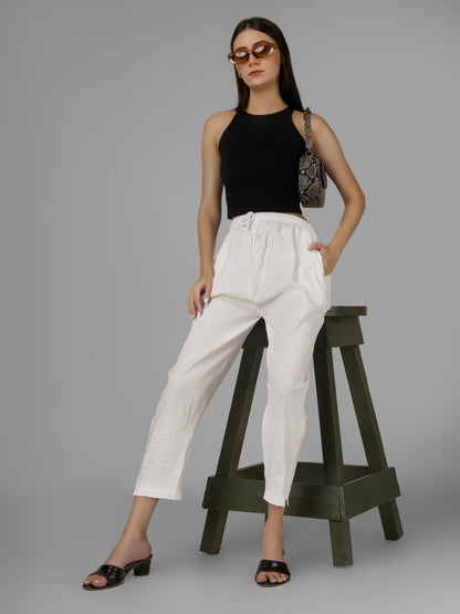 STRAIGHT CHIKANKARI PANT - MAKHI