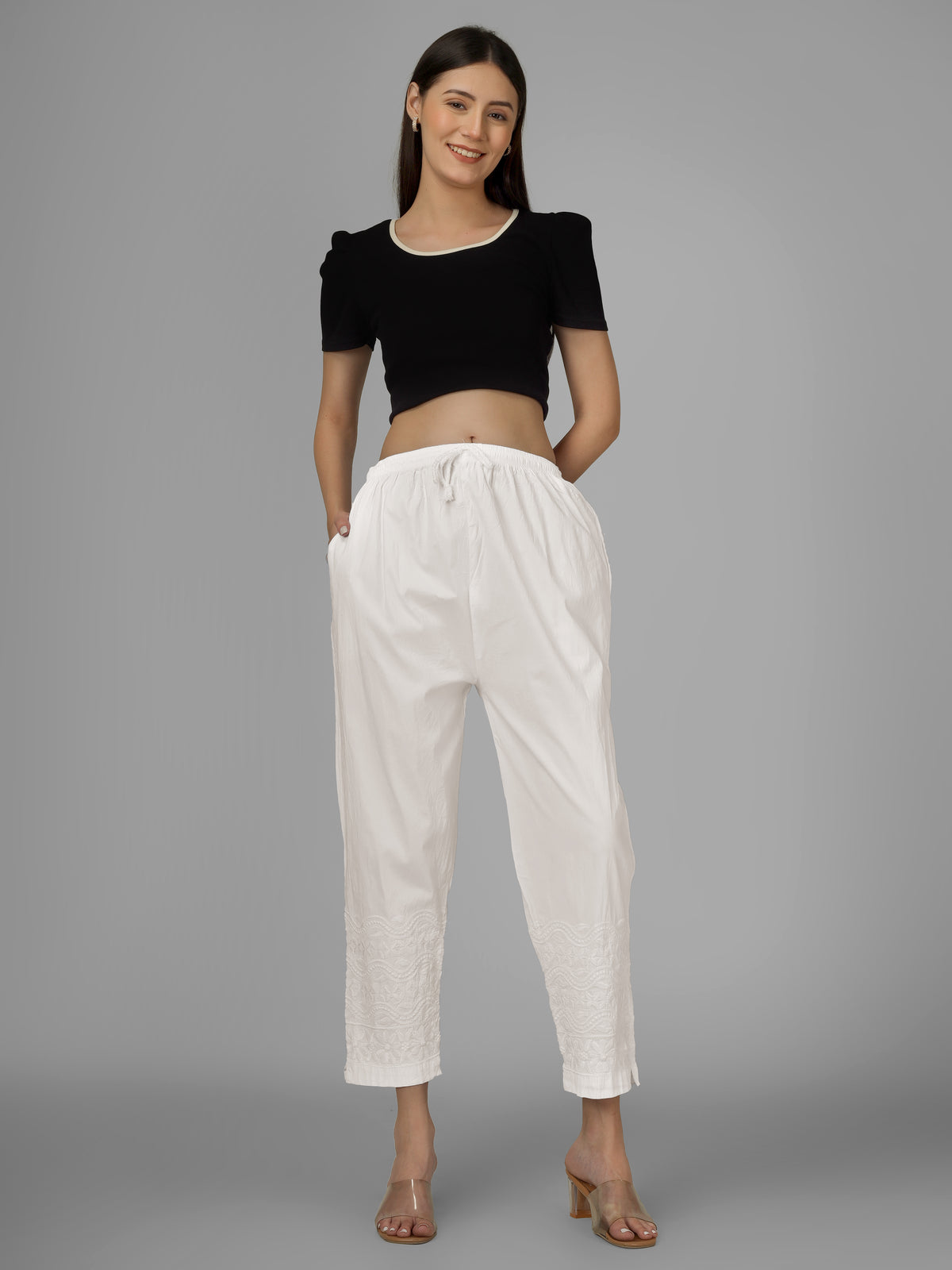 STRAIGHT CHIKANKARI PANT - WAVE