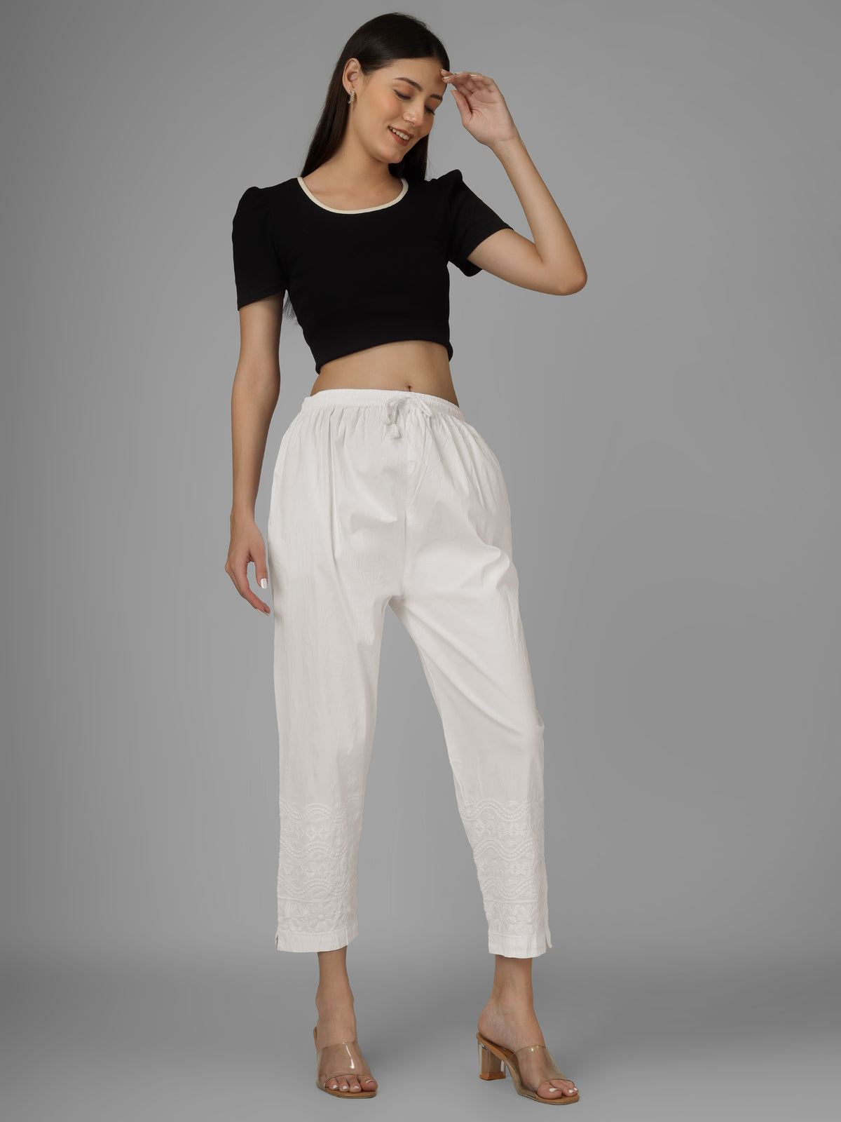 STRAIGHT CHIKANKARI PANT - WAVE