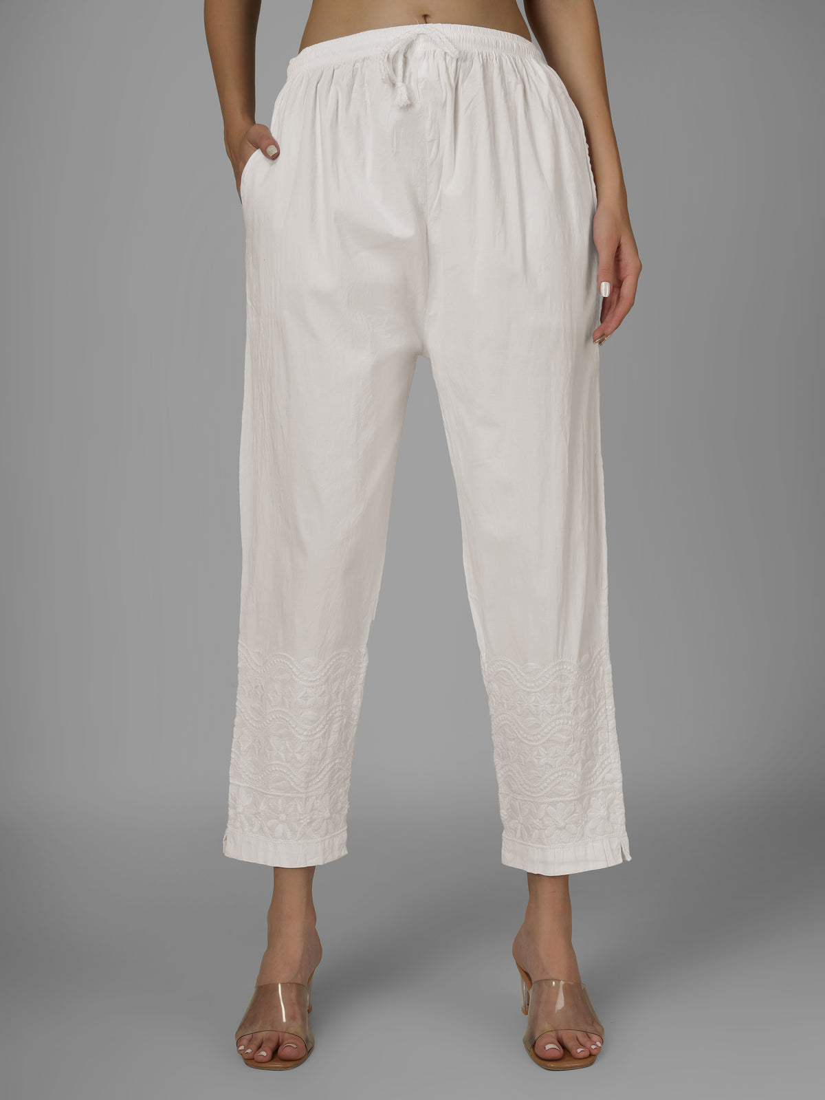 STRAIGHT CHIKANKARI PANT - WAVE