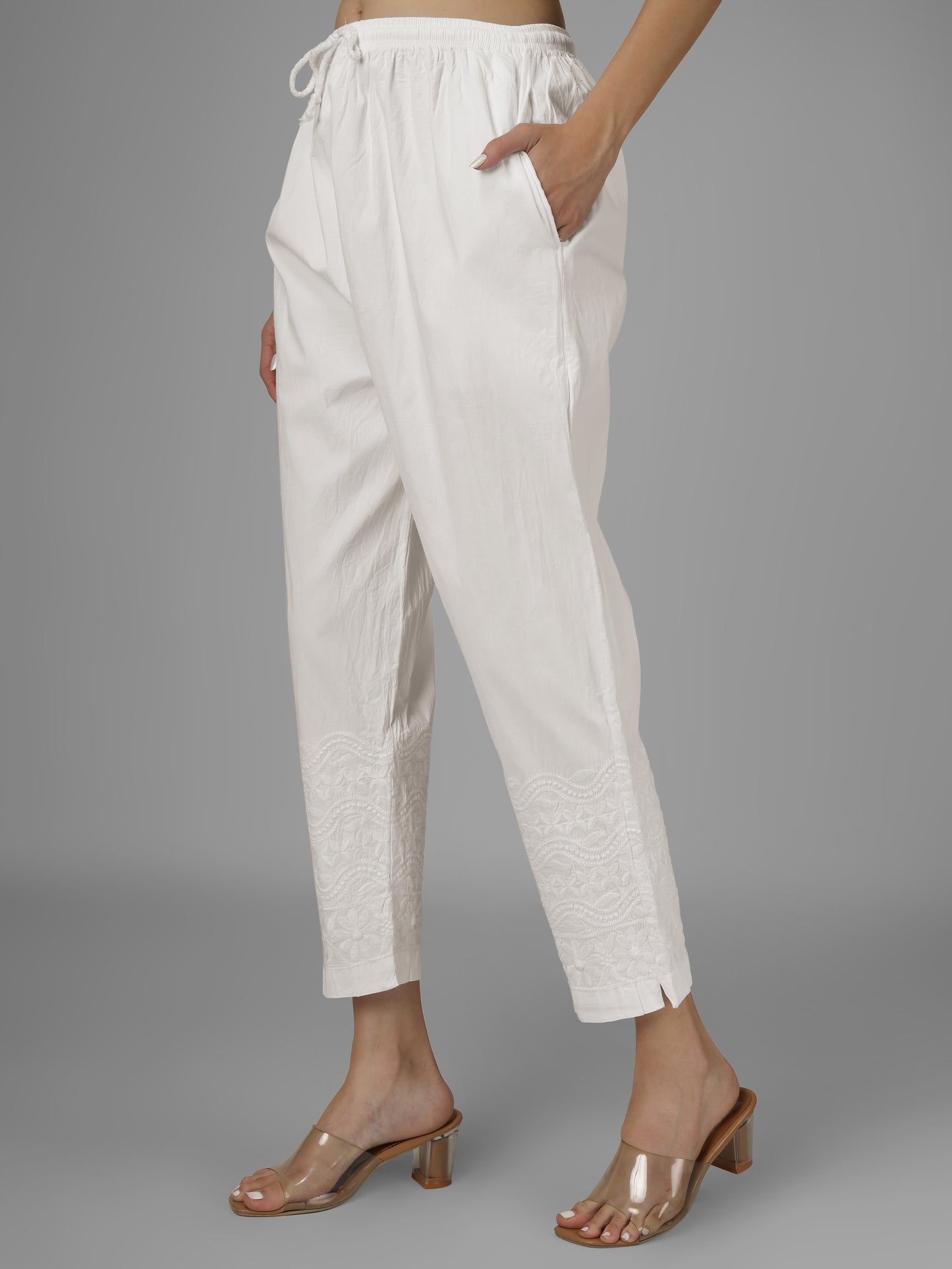 STRAIGHT CHIKANKARI PANT - WAVE