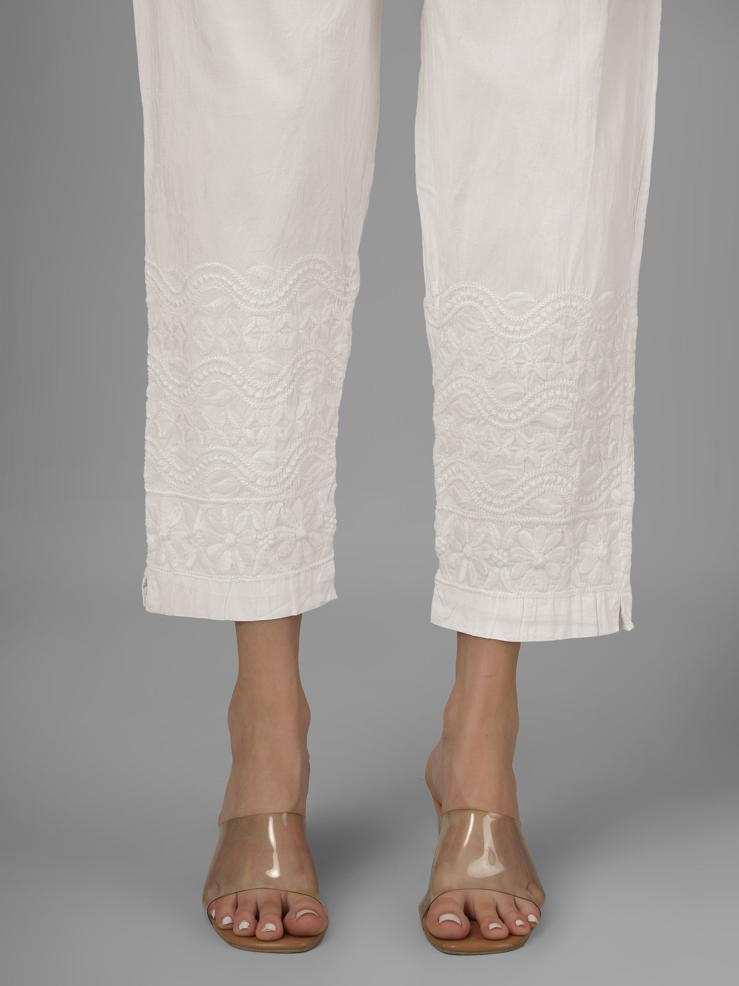 STRAIGHT CHIKANKARI PANT - WAVE
